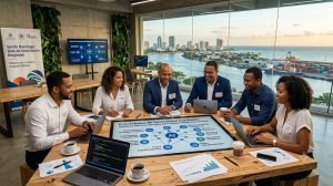 Entrepreneurs collaborating during an innovation event in Santo Domingo