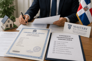 Property title documents and legal paperwork for Dominican real estate transactions