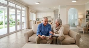 Bright, accessible living room designed for retirement living
