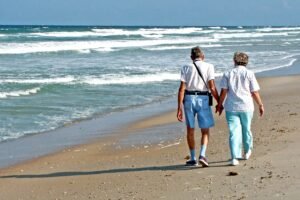 Senior couple discussing healthcare plans before retiring in the Dominican Republic