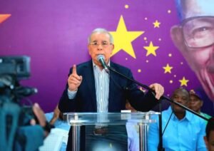 Danilo Medina speaking during a PLD political event in San Cristóbal