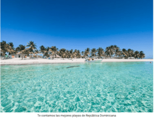 Turquoise beach and palm-lined coastline in the Dominican Republic