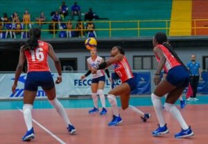Dominican Republic U19 women's volleyball players celebrate opening victory