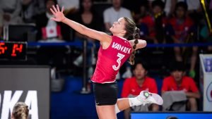 Dominican Republic and Canada competing in the Volleyball Nations League