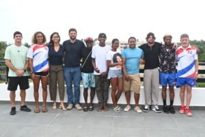 Dominican national surfing team training on the waves in Cabarete
