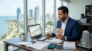 Investor reviewing financial investment options in the Dominican Republic