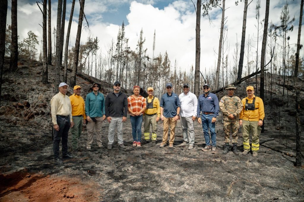 Forest firefighters monitoring the Sierra de Bahoruco wildfire area