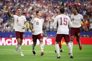 Spain players celebrate victory over France in World Cup semifinal