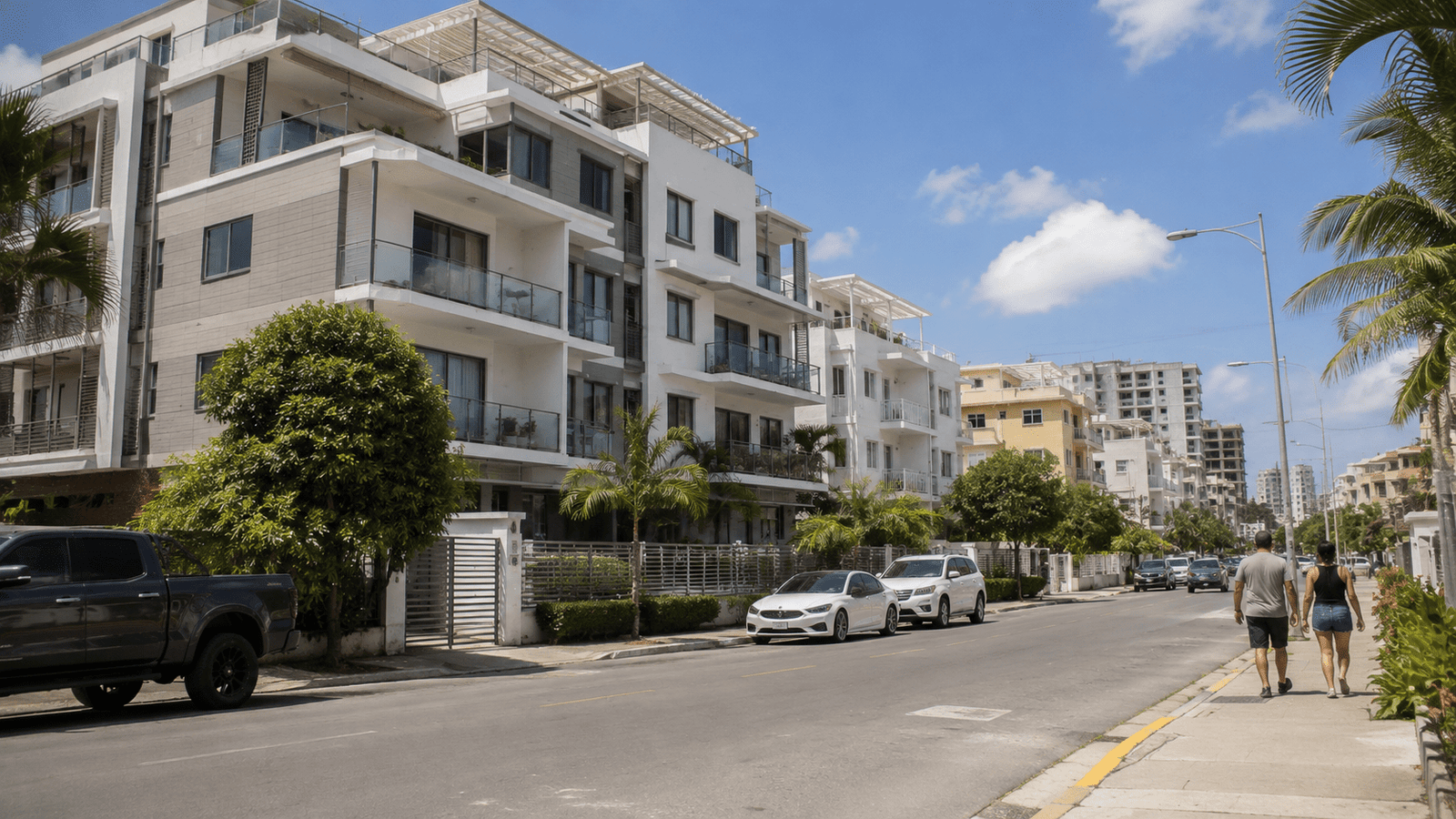 Modern apartment buildings in a residential neighborhood of Santo Domingo