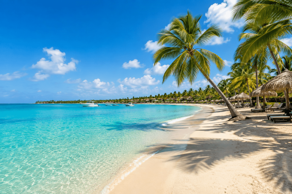 Tropical beach in the Dominican Republic during sunny weather