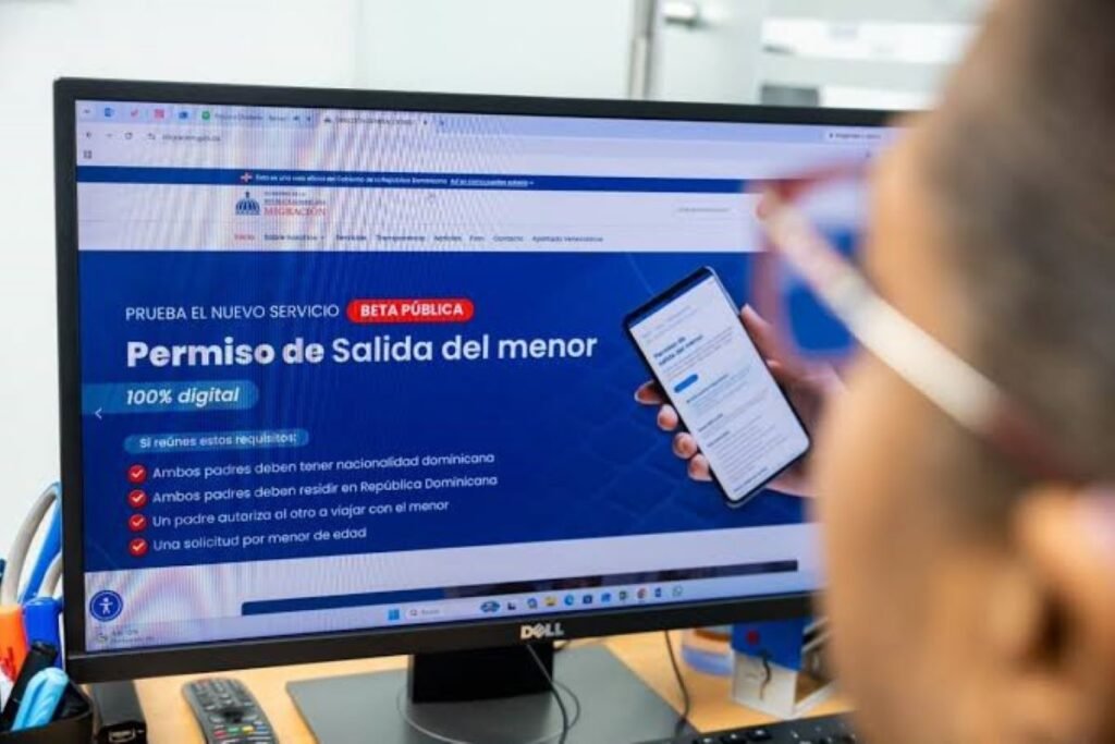 Parent completing a digital minor travel permit application online