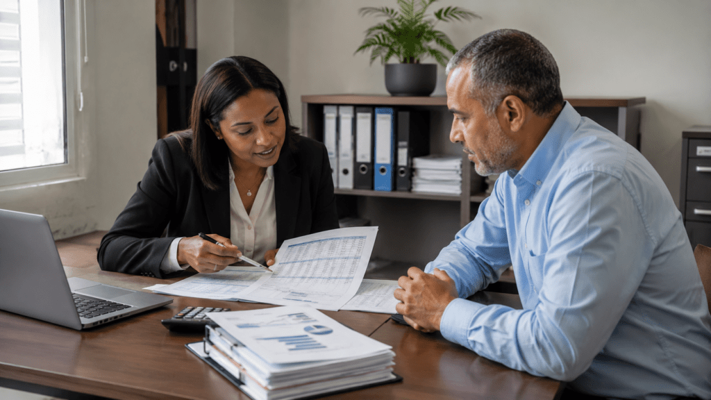 Dominican business owner meeting with an accountant