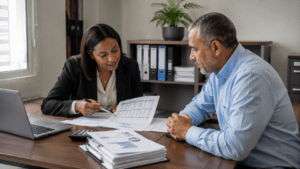 Dominican business owner meeting with an accountant