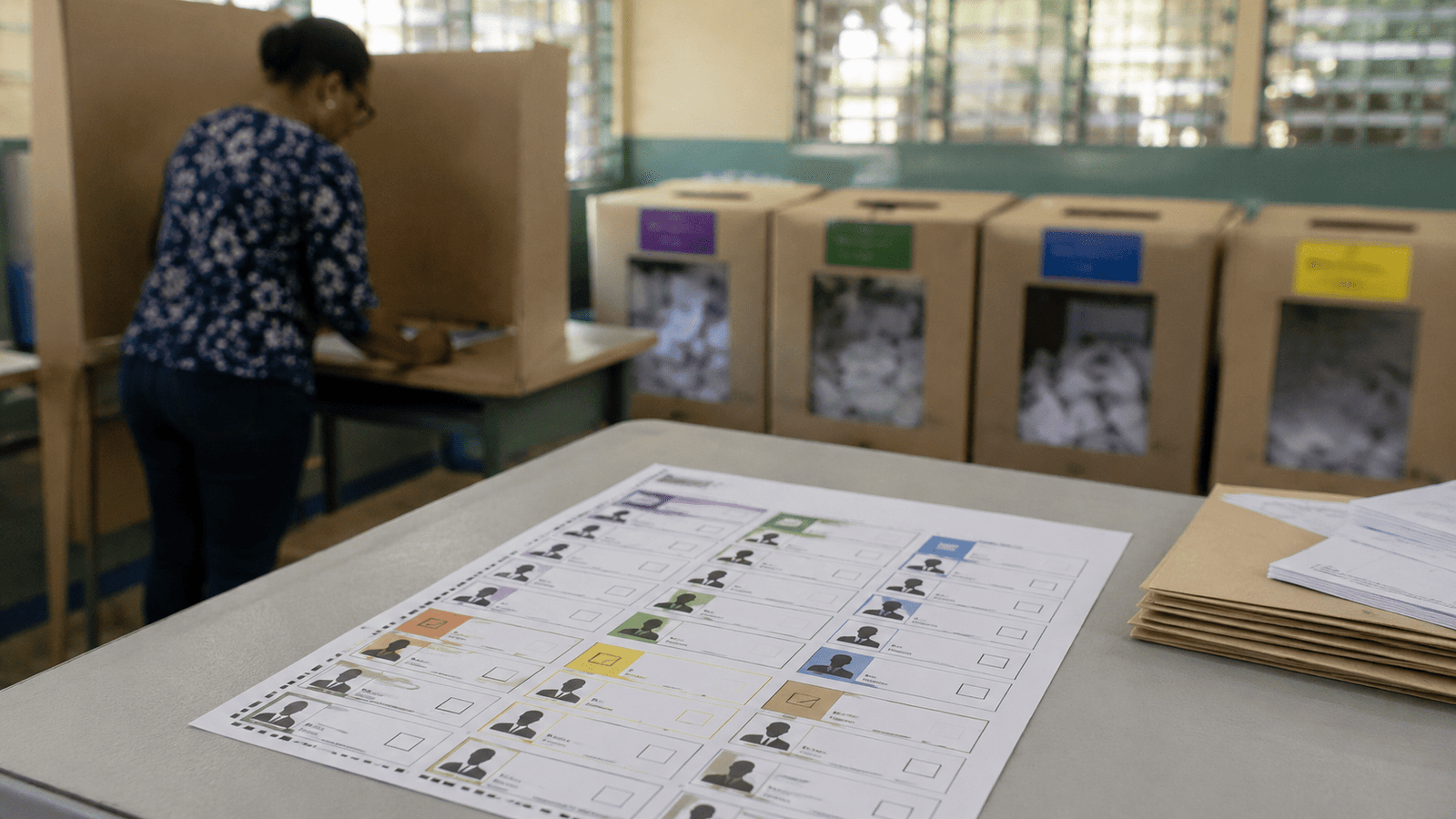 Dominican election ballot showing separate political party boxes supporting candidates through an electoral alliance