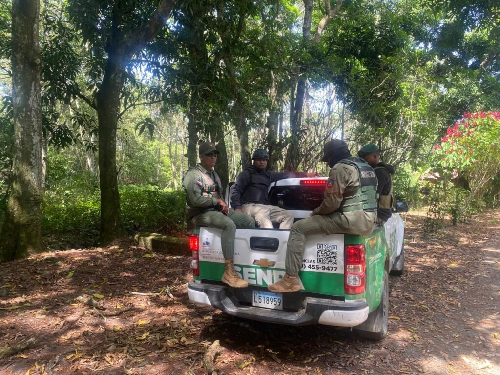 Environmental enforcement teams operating inside a Dominican national park