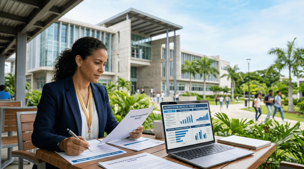 University campus representing higher education quality assurance in the Dominican Republic