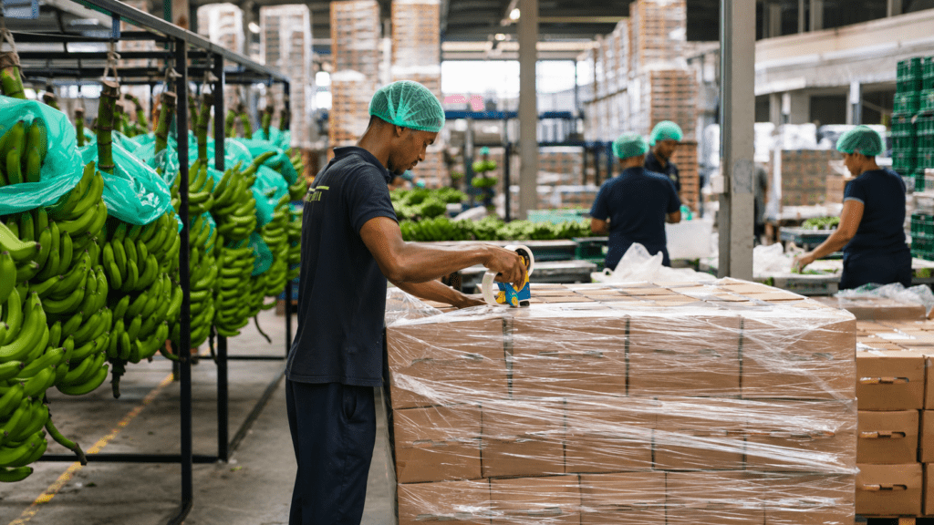 Dominican workers packing agricultural exports
