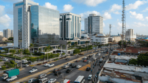 Santo Domingo business district with offices and industrial infrastructure