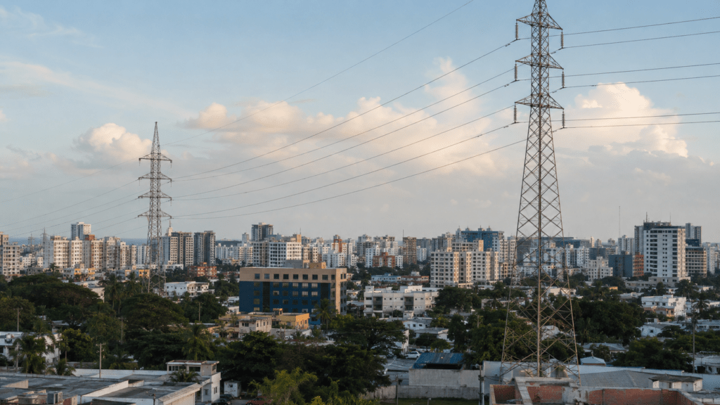 Electricity transmission infrastructure and power lines in the Dominican Republic during a period of high electricity demand
