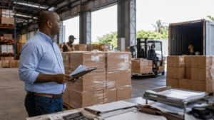 Dominican exporter preparing commercial cargo for international shipment from the Dominican Republic