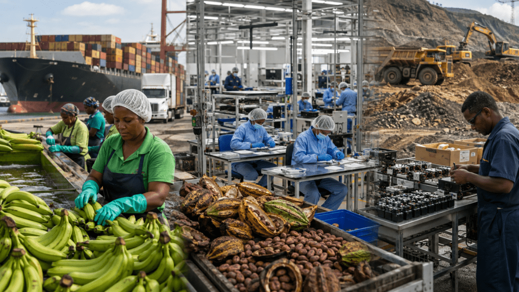 Dominican Republic export economy represented by gold, agricultural products and manufactured goods