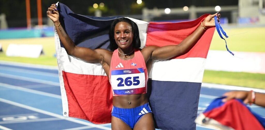 Dominican Republic athletes celebrate medals at the Central American and Caribbean Games