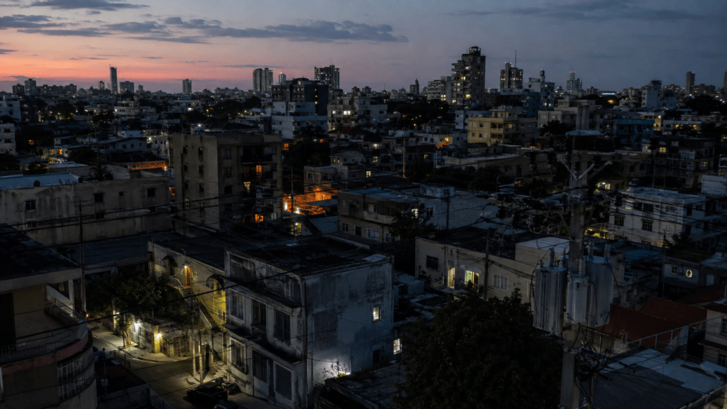 Dominican Republic electricity grid and urban neighborhoods during a widespread power outage