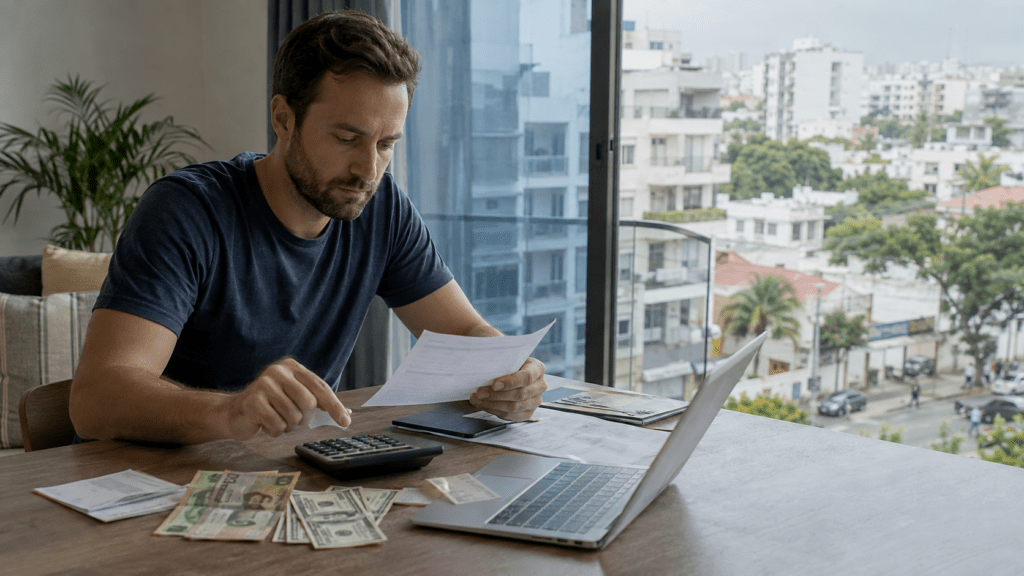 Foreign resident reviewing relocation expenses in the Dominican Republic