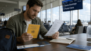 Traveler consulting travel health information before visiting the Dominican Republic