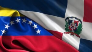 Flags of the Dominican Republic and Venezuela representing diplomatic relations