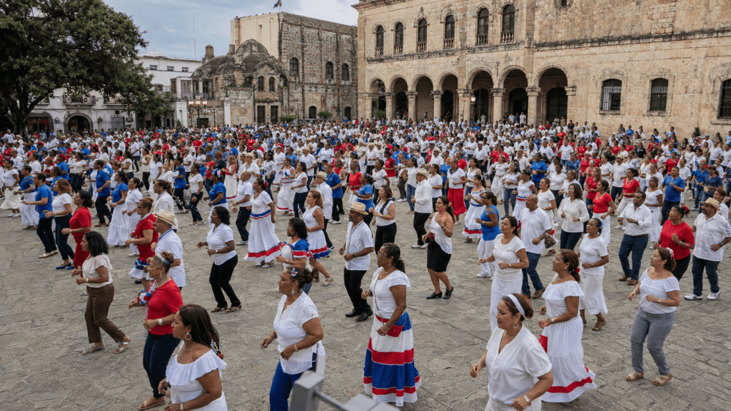 Hundreds of dancers perform merengue together at Plaza España in Santo Domingo