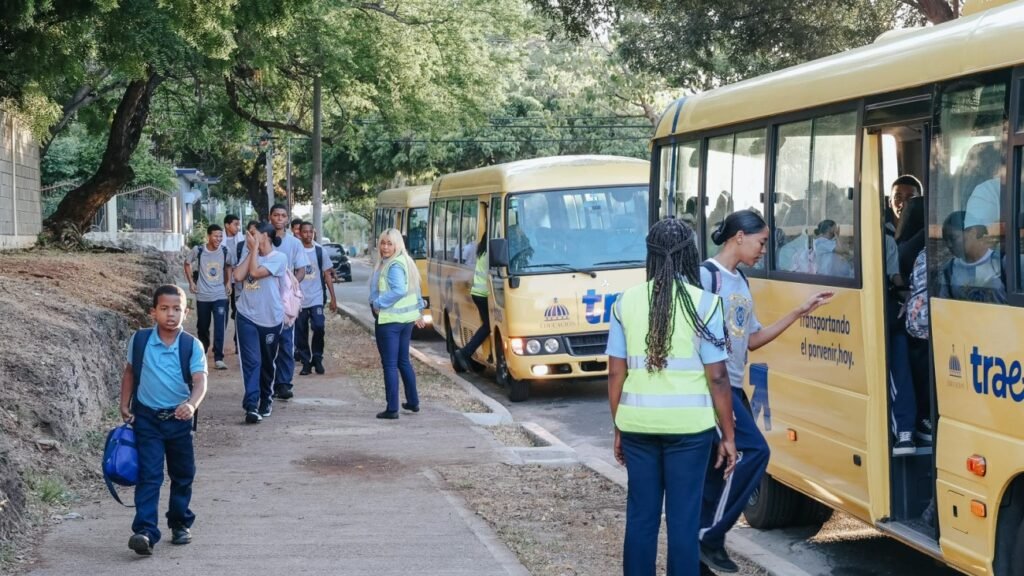 TRAE school buses prepared for student transportation in the Dominican Republic