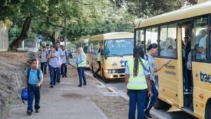 TRAE school buses prepared for student transportation in the Dominican Republic