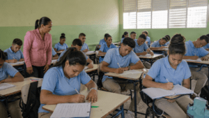 Dominican secondary-school students attending an extended school day at a public school