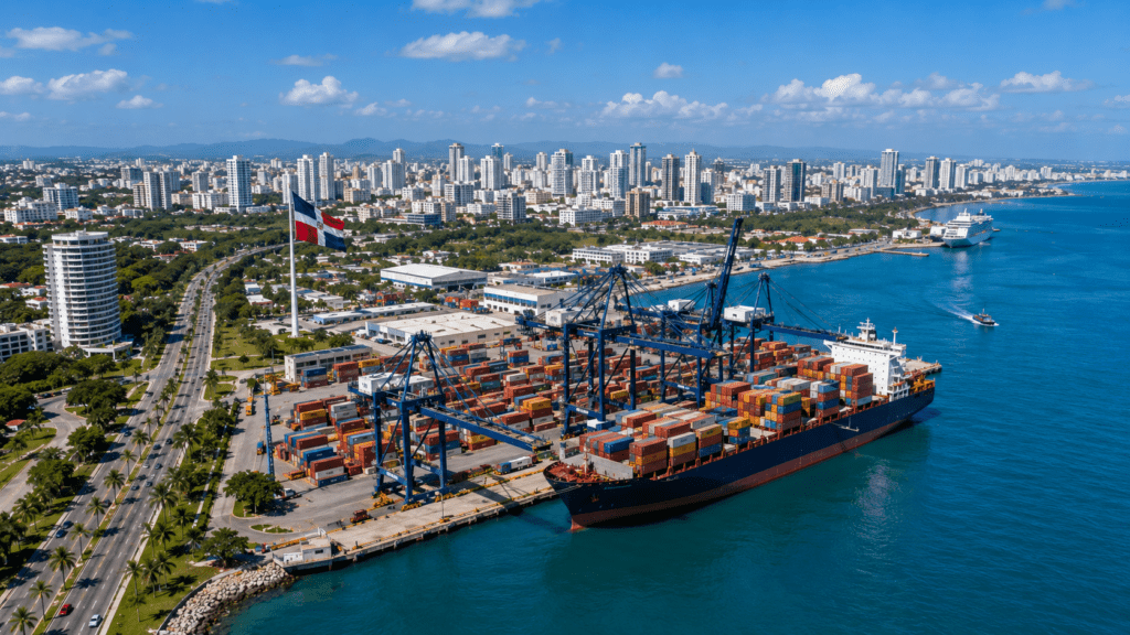 Aerial view of a Dominican Republic port
