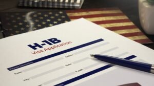 U.S. immigration documents and H-1B visa application paperwork