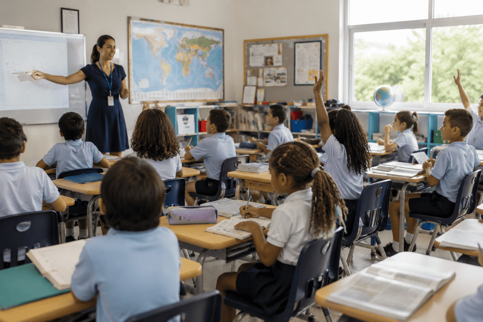 Students learning in a bilingual classroom at an international school in the Dominican Republic