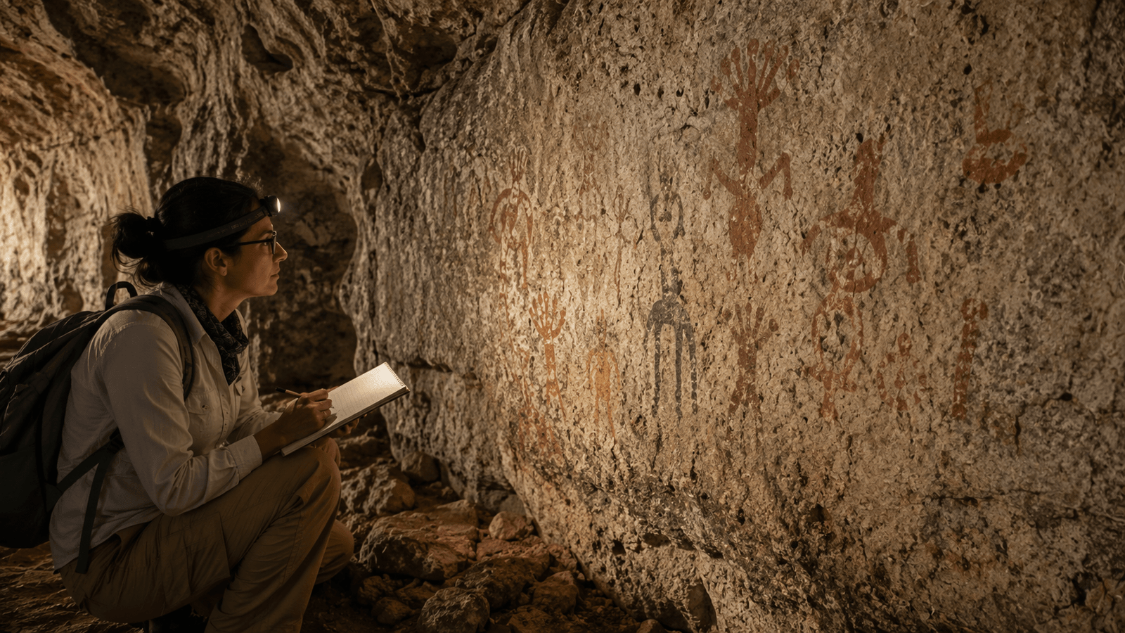 Prehistoric rock art inside the Pomier Caves in the Dominican Republic.