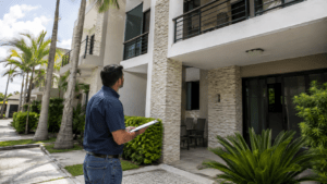 Property manager inspecting a modern home in the Dominican Republic