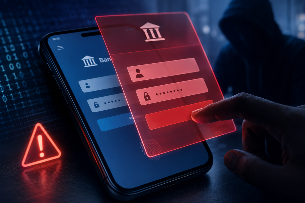 Android smartphone displaying a cybersecurity warning about screen overlay attacks