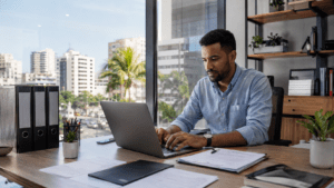 Entrepreneur completing business registration procedures in the Dominican Republic