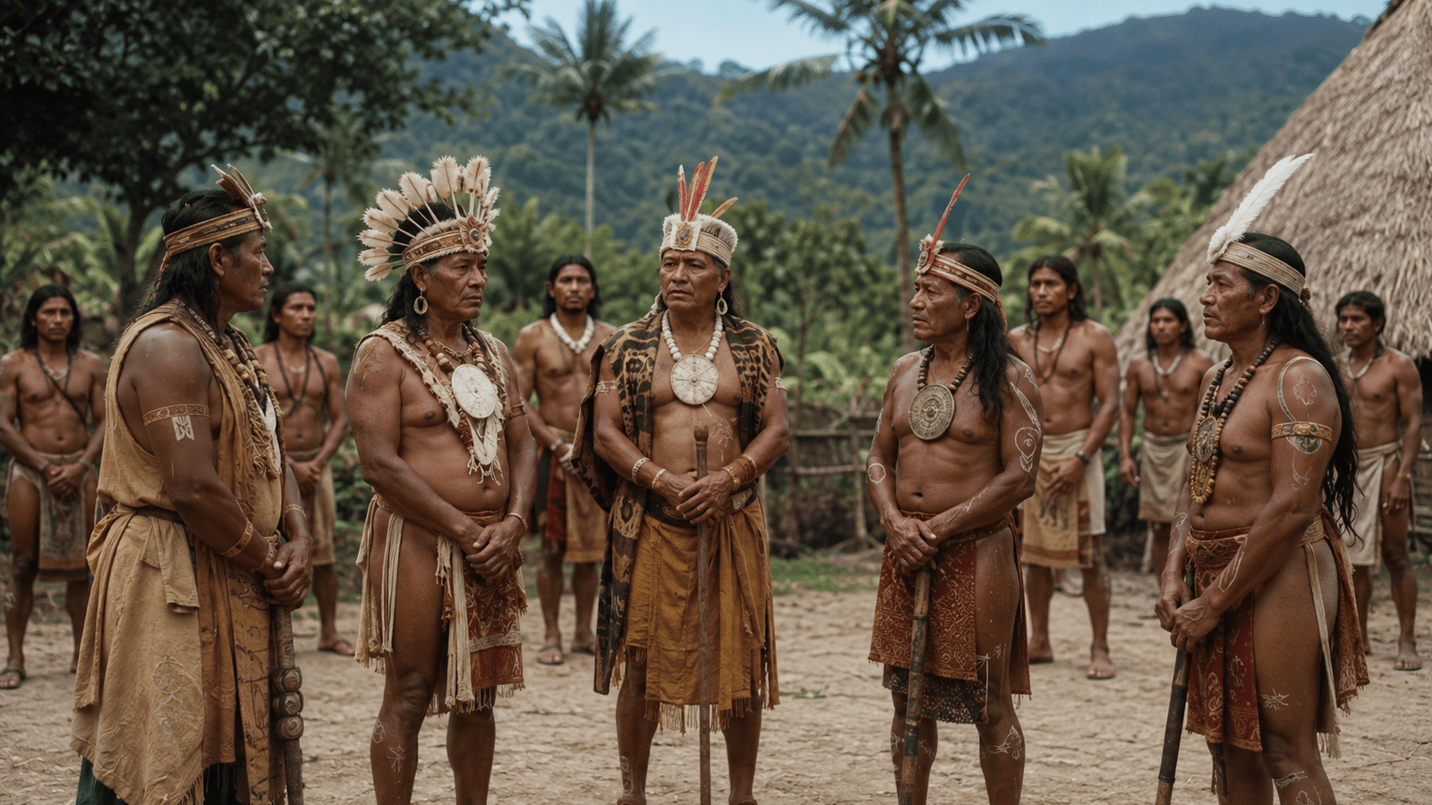 Taíno leaders representing the five chiefdoms of Hispaniola.