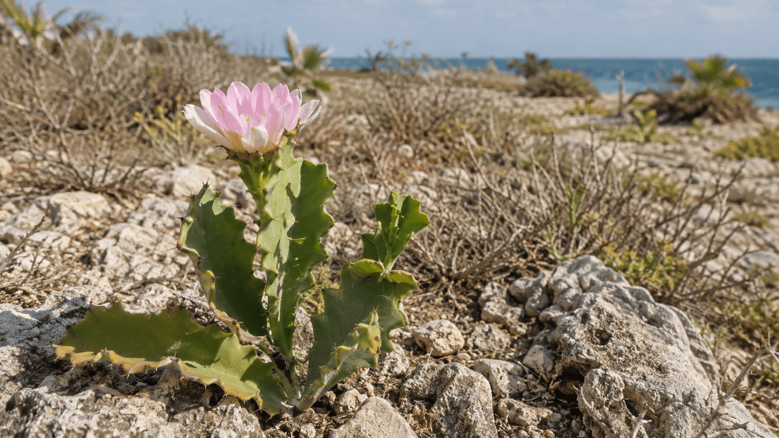 Bayahibe rose, the critically endangered national flower of the Dominican Republic, growing in its natural habitat