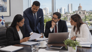 Dominican business professionals discussing company formation