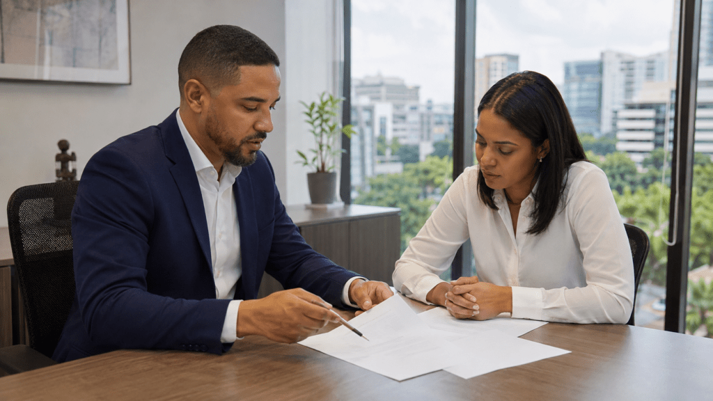 Dominican employer and employee reviewing an employment contract