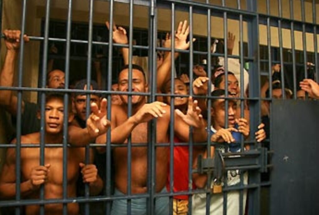 Dominican prison officials conducting a correctional facility security operation