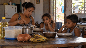 Dominican family sharing a simple meal amid food insecurity in the Dominican Republic