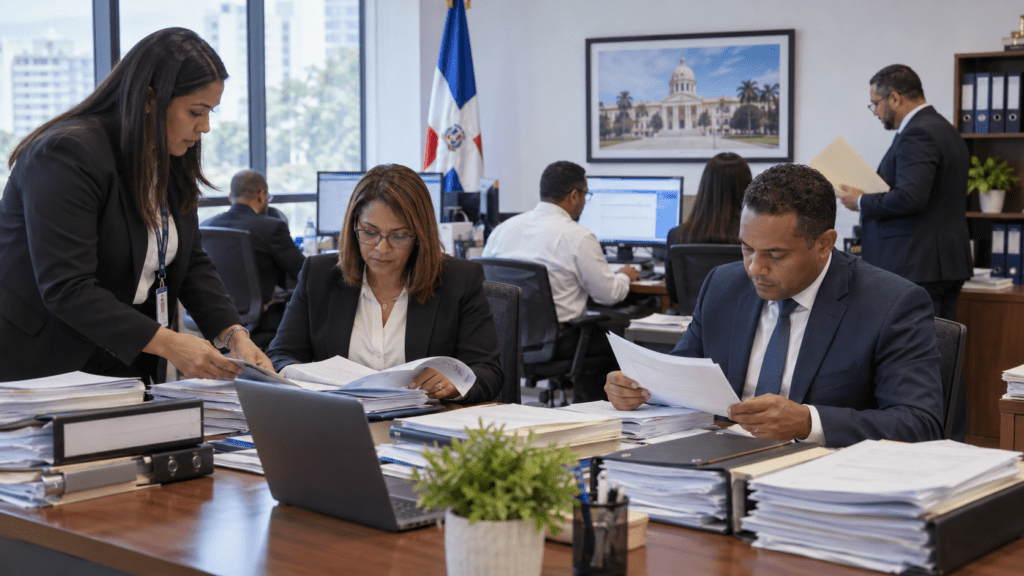 Government procurement process in the Dominican Republic from planning and tender publication to bid evaluation, contract award and execution