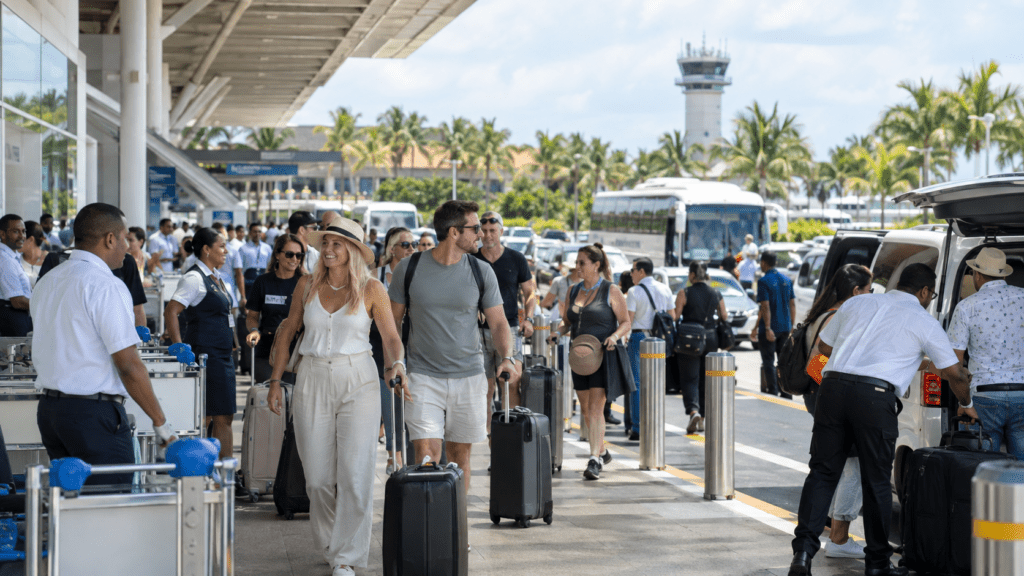 International tourists arriving at a Dominican Republic airport
