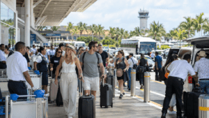 International tourists arriving at a Dominican Republic airport